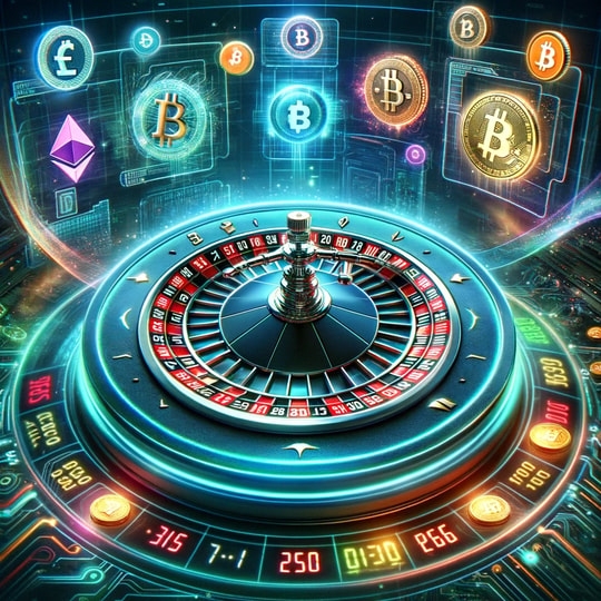 A Roulette Wheel with Crypto Currency Symbols around it