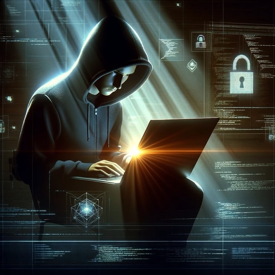 An anonymous person in front of a laptop