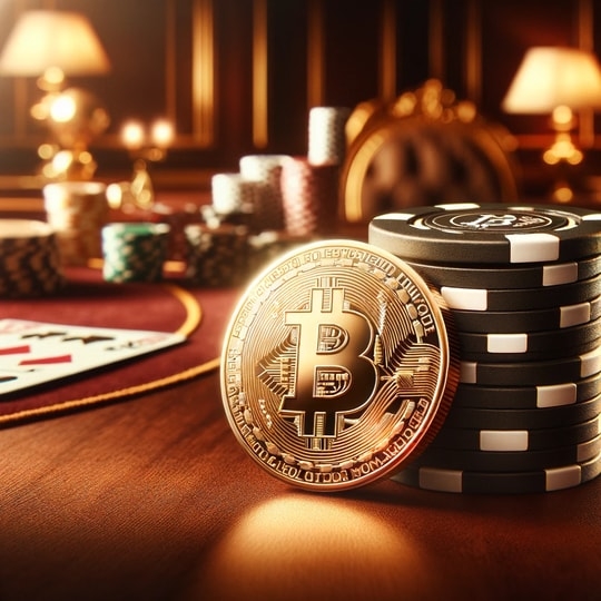 Poker Chips next to a Bitcoin