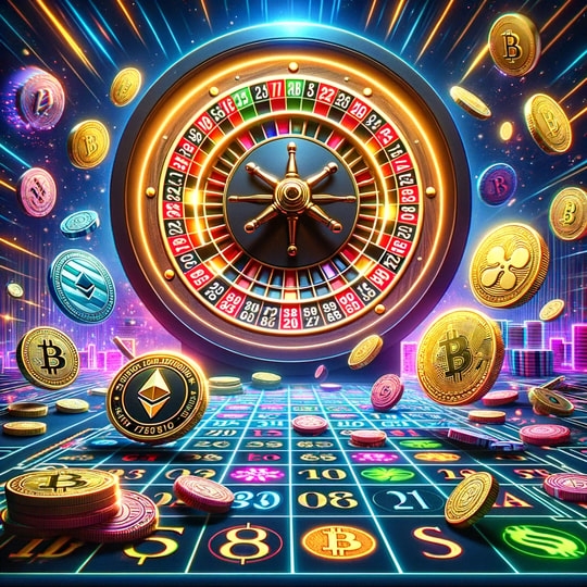 A Roulette Wheel with Crypto Currencies around it