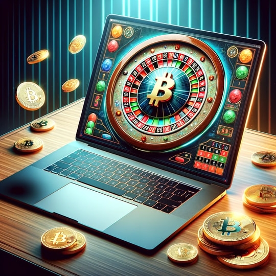 A laptop with a Bitcoin Roulette on it