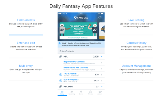 Fanduel fantasy app features DFS 