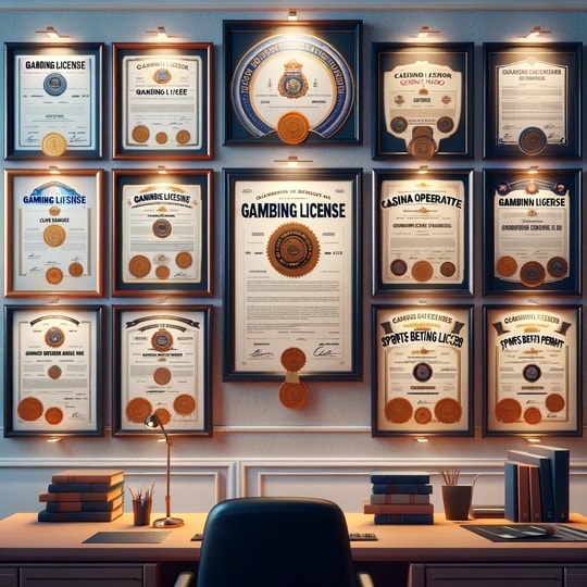 Framed Gambling Licenses on a Wall