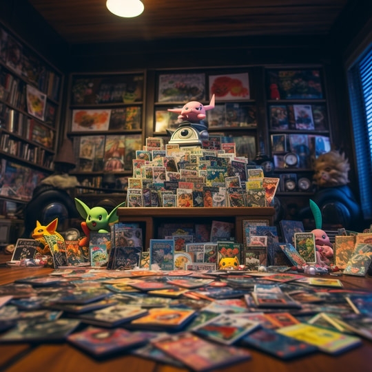 Room with tons of pokemon cards and merch