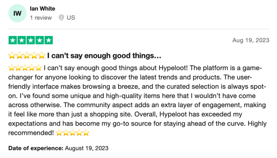 Fake HypeLoot TrustPilot Review for Mystery Boxes 