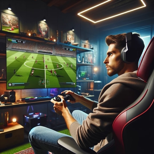 A Gamer playing a Soccer Game