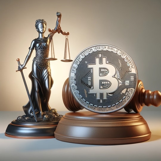 Law Symbol next to a Bitcoin