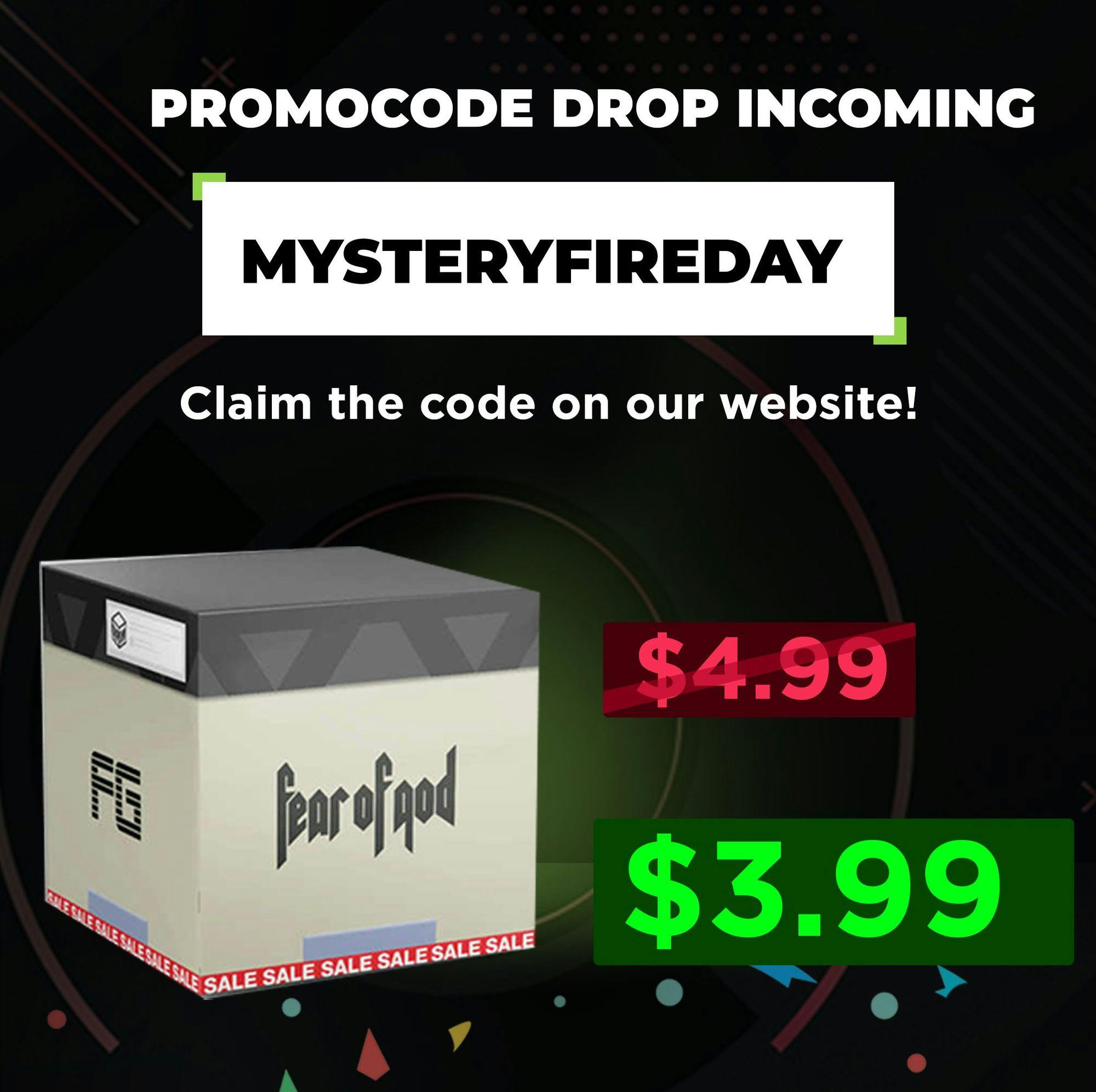 Dripdraw's mystery box promo code social media post 