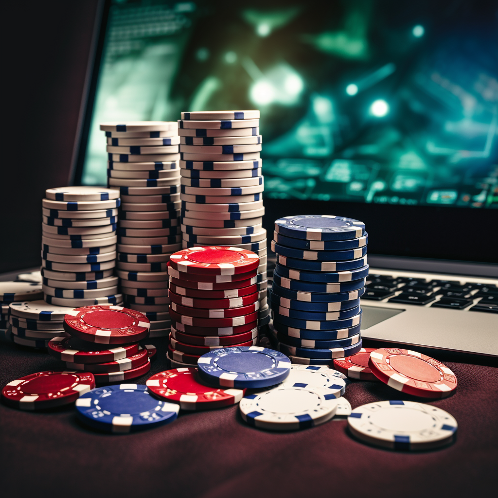 Poker chips in front of poker tool program 