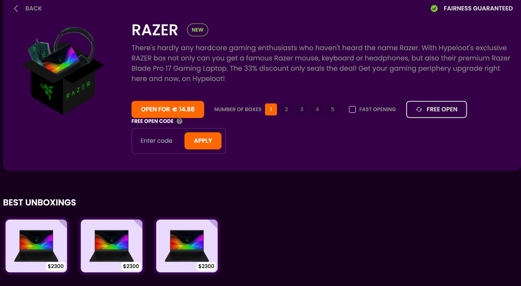 Razer box at Mystery Box Website HypeLoot 