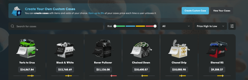 Risk slider under a Cases.gg mystery box