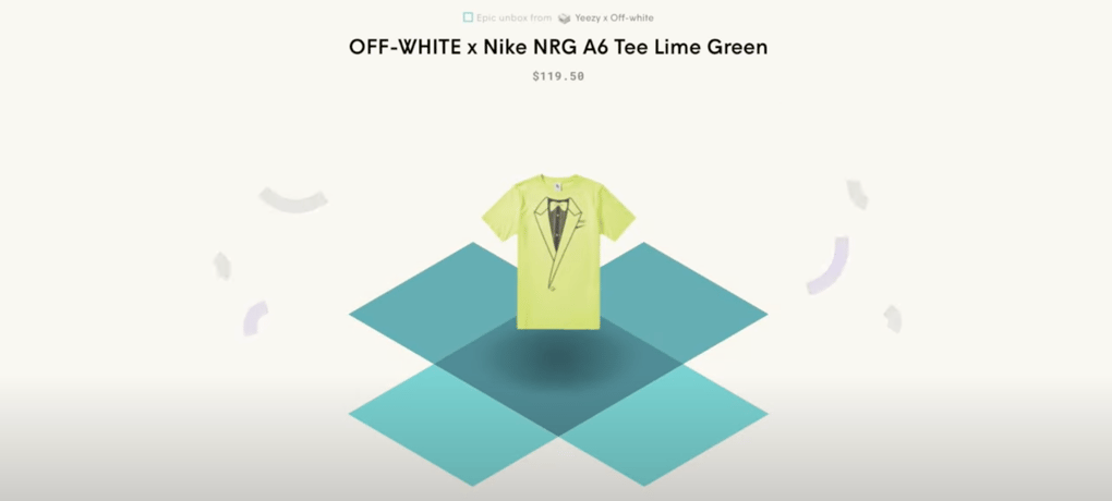 HYBE unboxing result from the Yeezy x Off-White box: Off-White x Nike NRG A6 tee worth $119.50