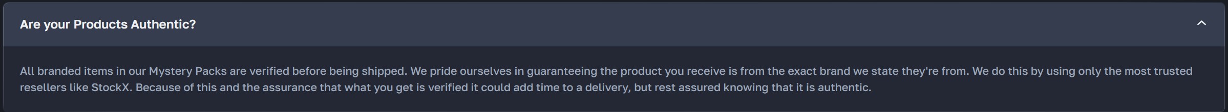 LuxDrop FAQ answer on authenticity: branded items are verified before shipping through resellers like StockX
